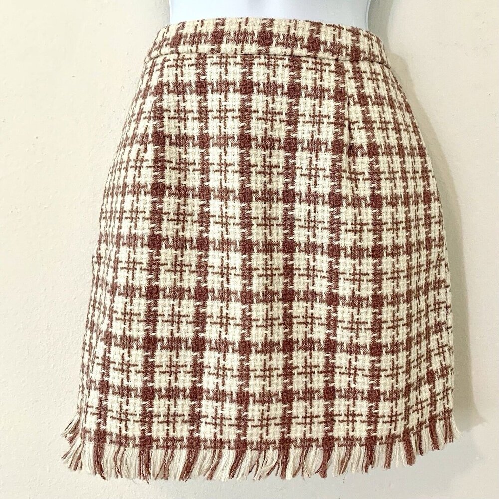 HYFVE Purple White Plaid Fringe Tweed Mini Academia Woman’s Lined Skirt SZ 0 EUC